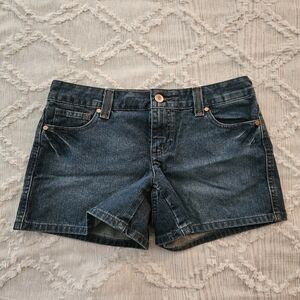 Tommy Hilfiger 5 in Inseam Embroidered Flap Blue Denim Jean Shorts Missy Size 6